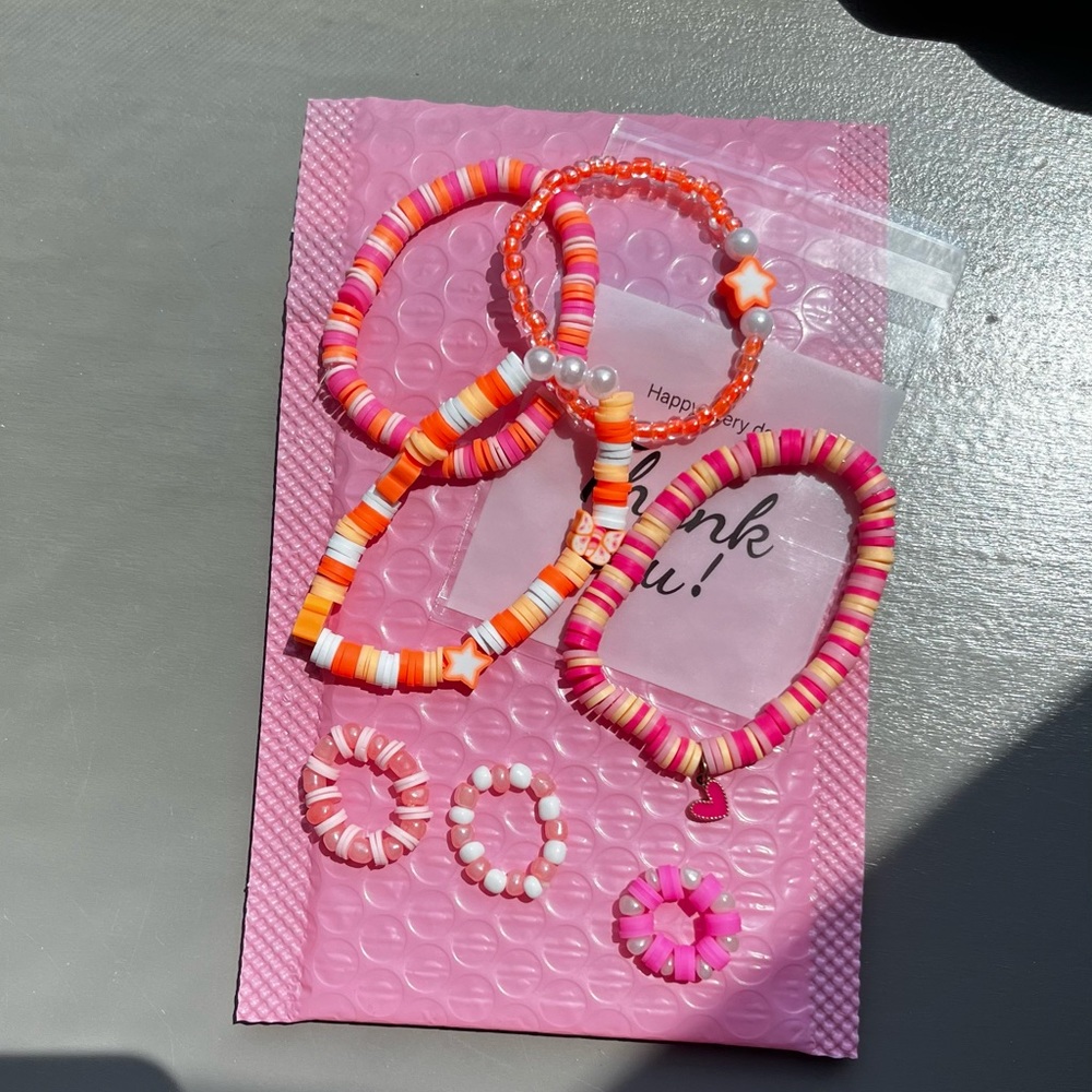 Pink and orange homeade preppy jewlery bundle